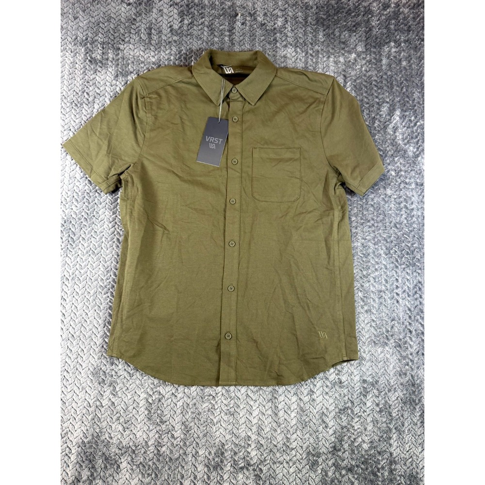 VRST Shirt Mens Small Olive Green Short Sleeve Button Up Casual Pocket RN104141